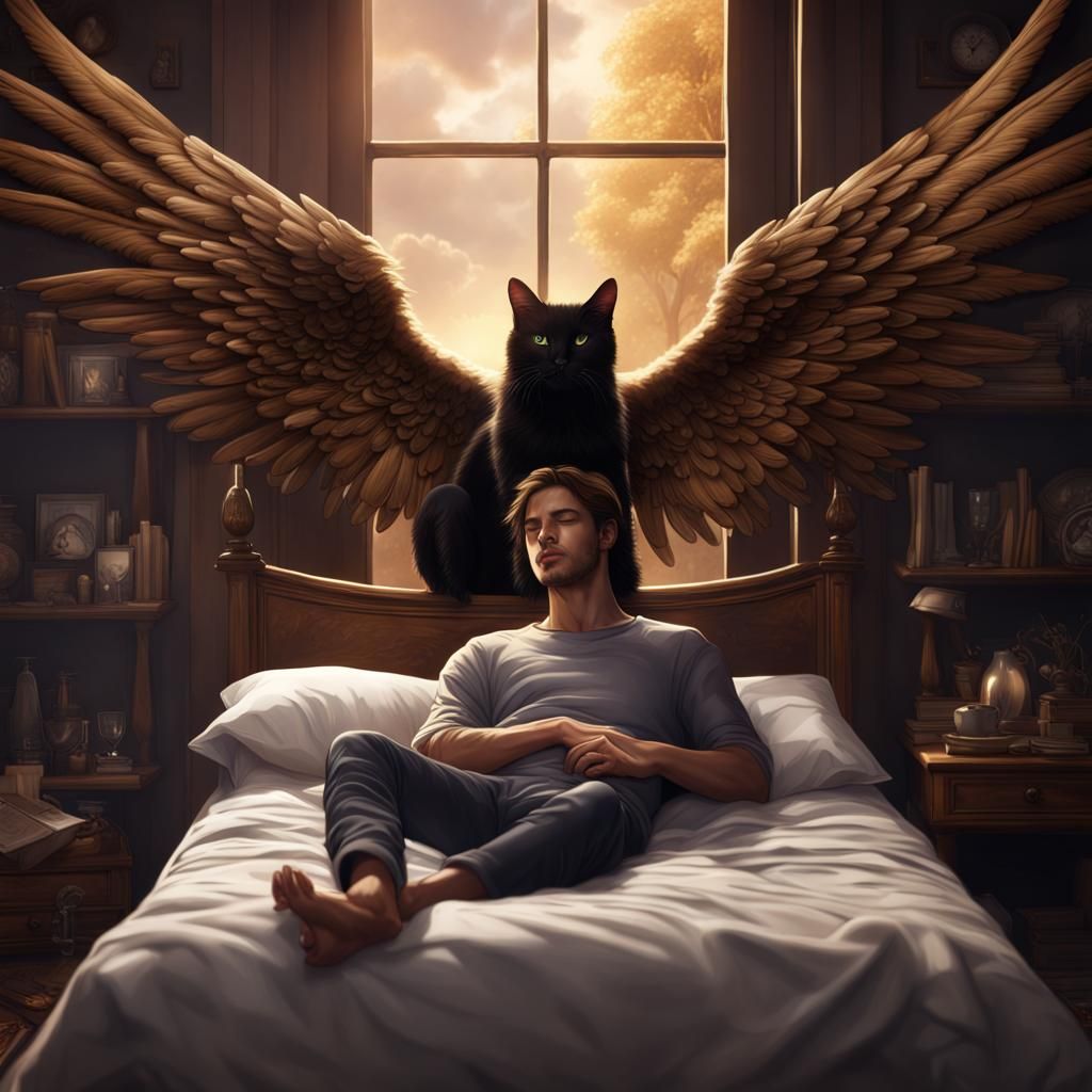 Guardian Angel Cat: Dreamy Matte Painting