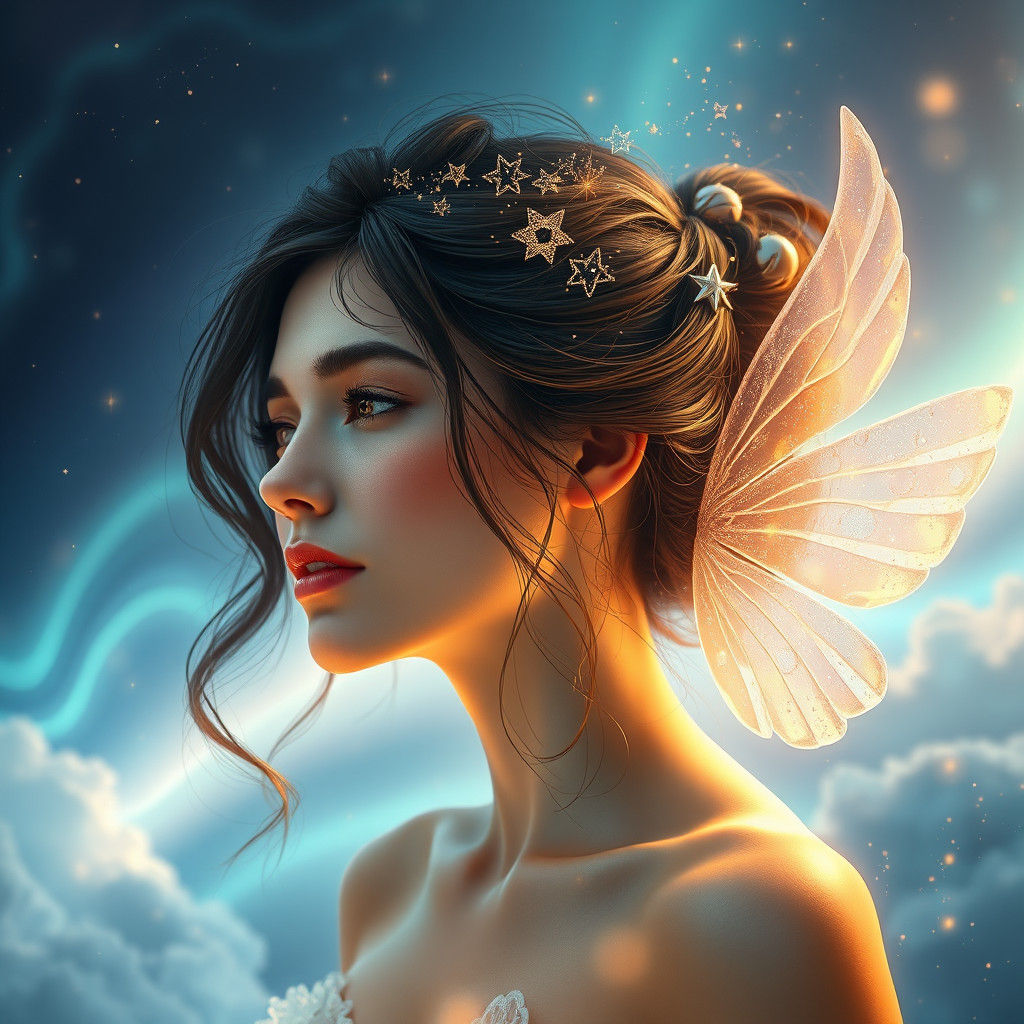 Ethereal Woman with Wings and Stardust