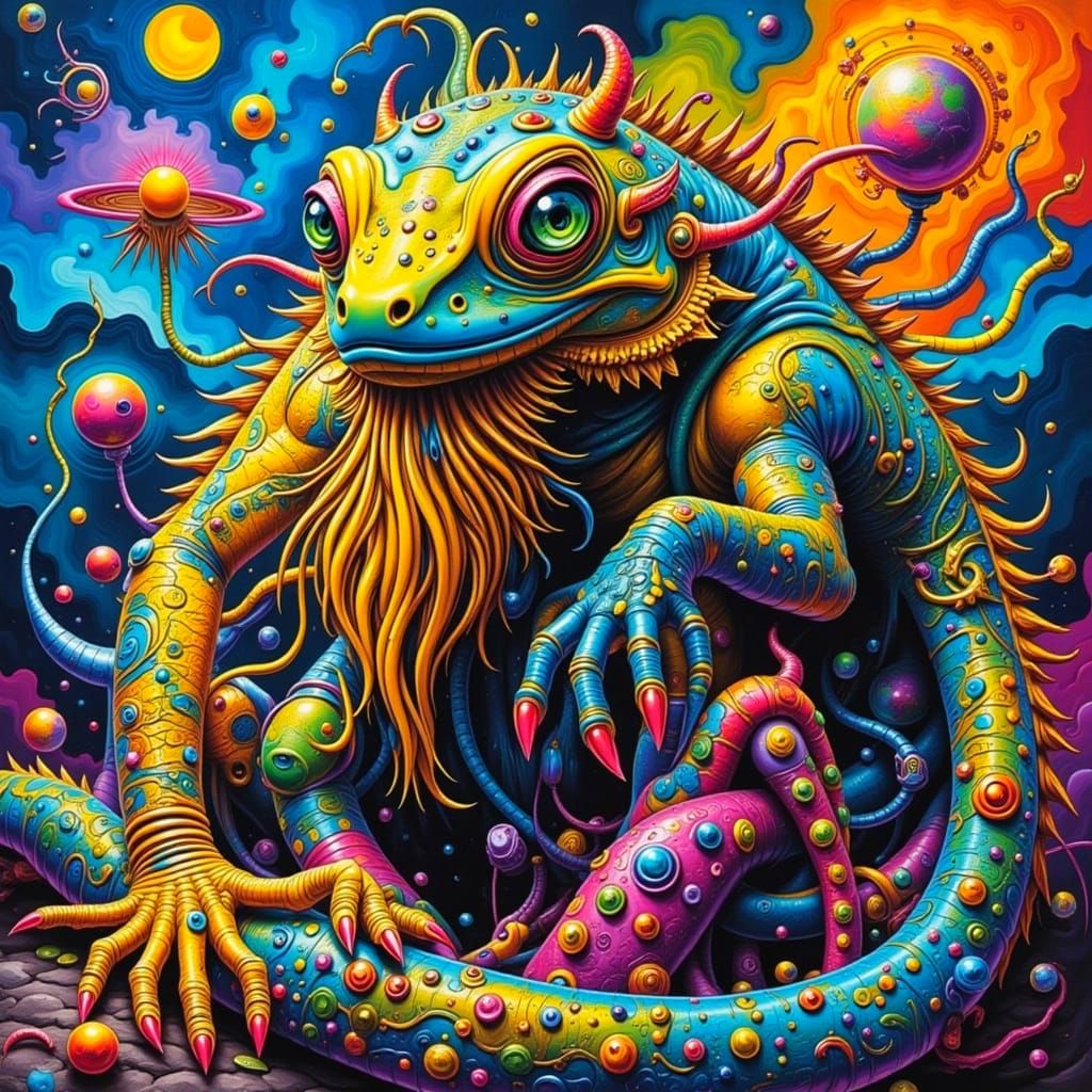 Weird Bearded Dragon Lizard in Wierdcore Style