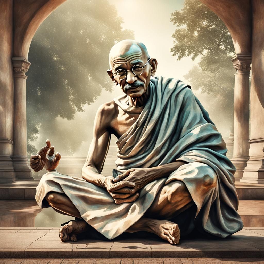 Mahatma Gandhi in Hyperrealistic Fantasy Still Life