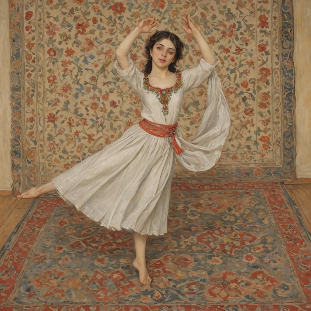 Iranian Girl Dancing, Classical Portraiture Style