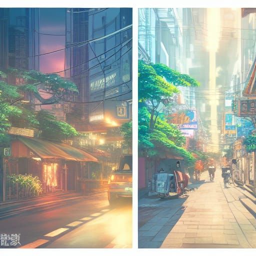 Bangkok Nightscape: Studio Ghibli Anime Key Visual