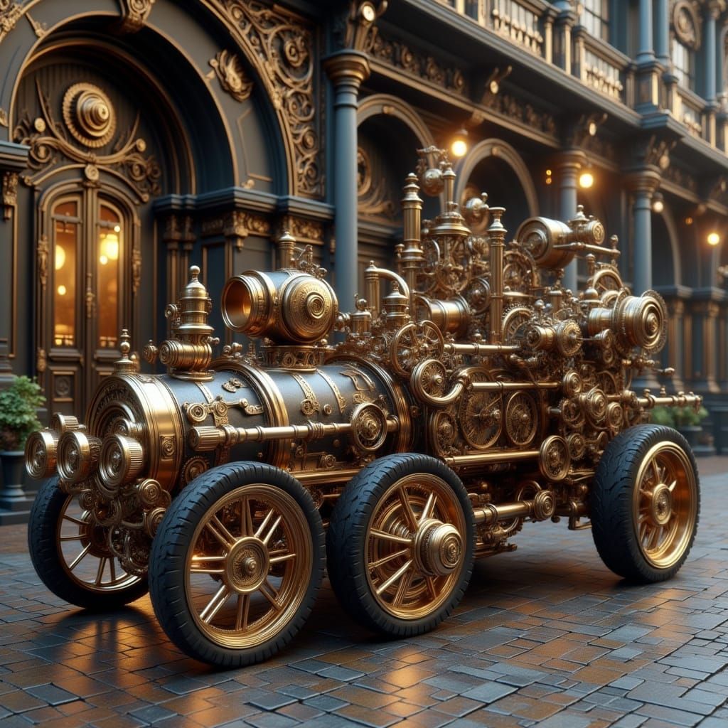 <lora:Steampunk World:1.0> Steampunk-style car, intricate me...