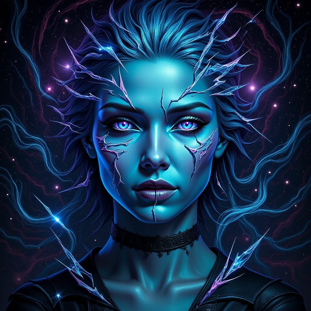 Bioluminescent Woman with Digital Glitch Art