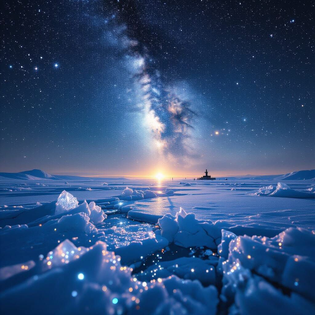 Arctic Starry Cosmos Above Ice Crystals in Cinematic Style