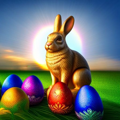 Bunny on Ukrainian Easter Eggs with Galaxy Lightning