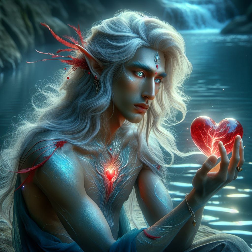 Ethereal Elf Reflecting on Heartbreak by a River