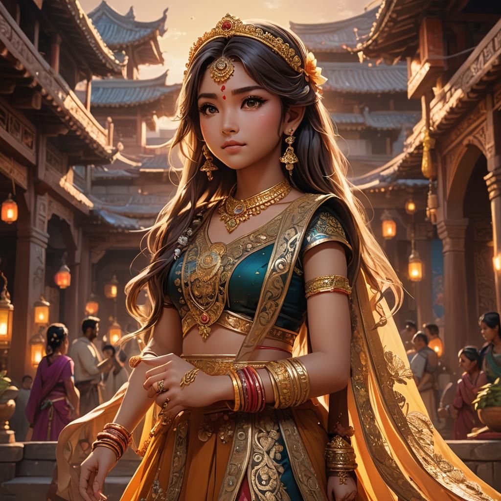 Anime Girl in Lengha: Fantasy Concept Art