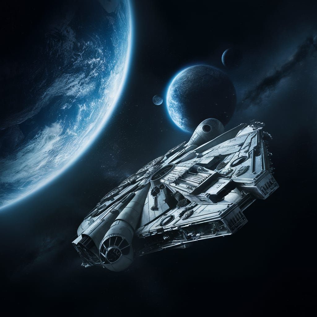 Millennium Falcon in Deep Space Fantasy Scene