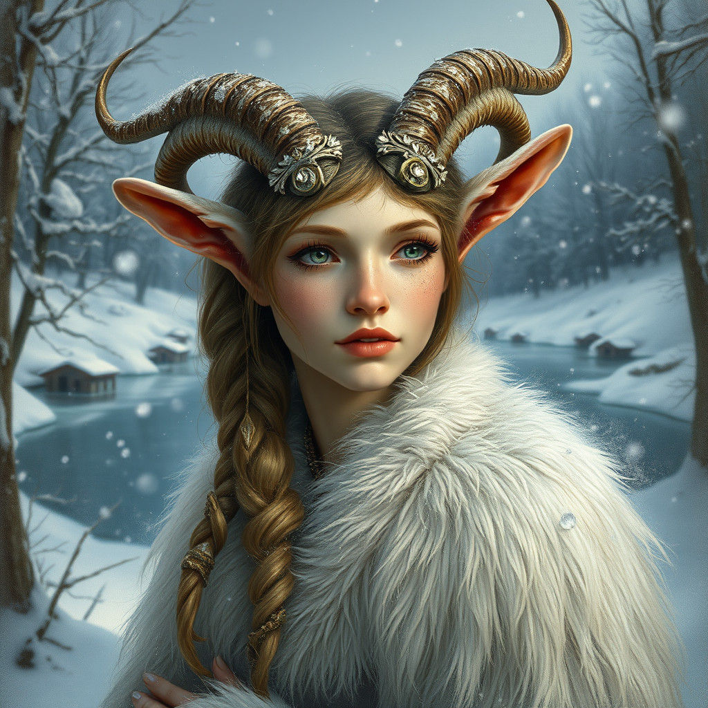 Beautiful Winter Faun Portrait in Hyperrealistic Style
