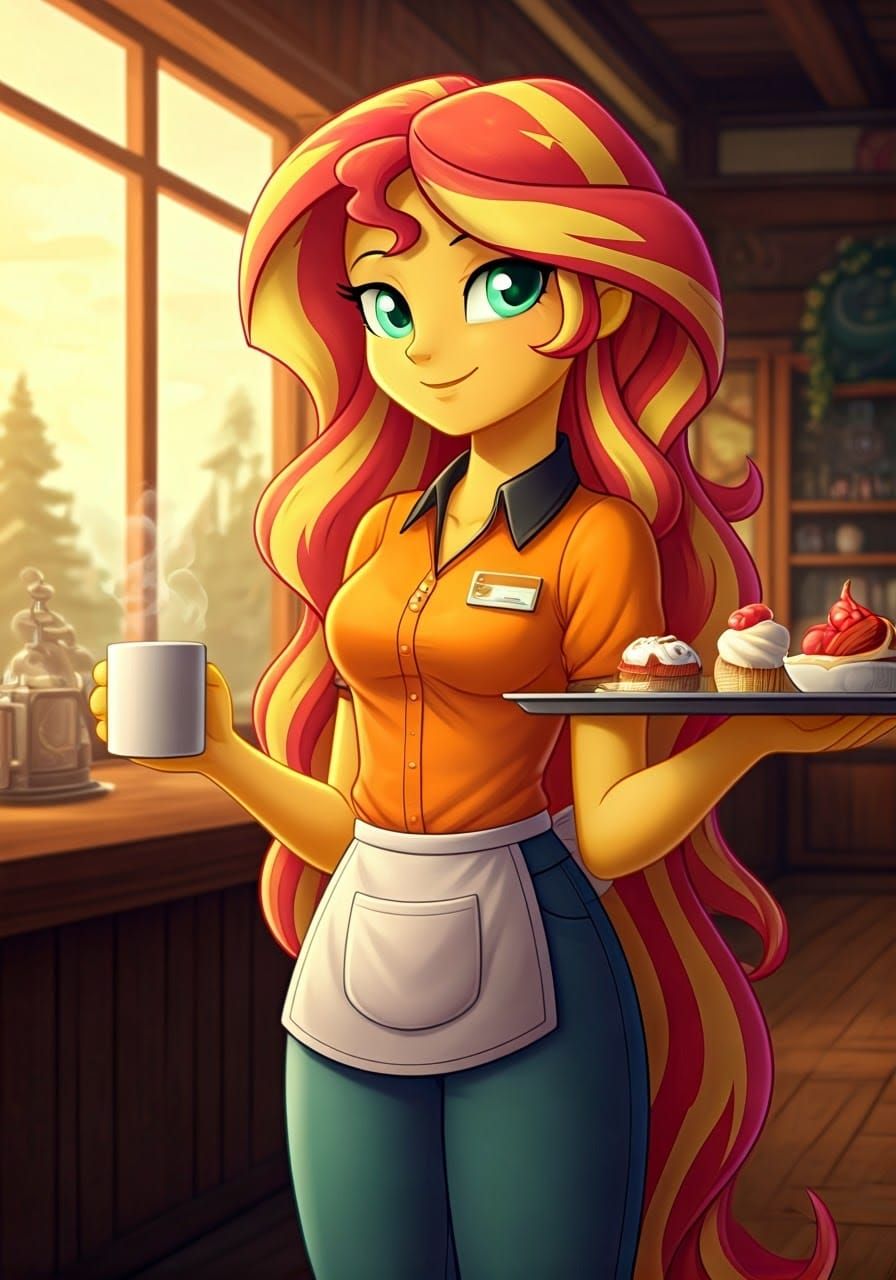 Pony Waitress in Roadside Cafe: Old Masters Style