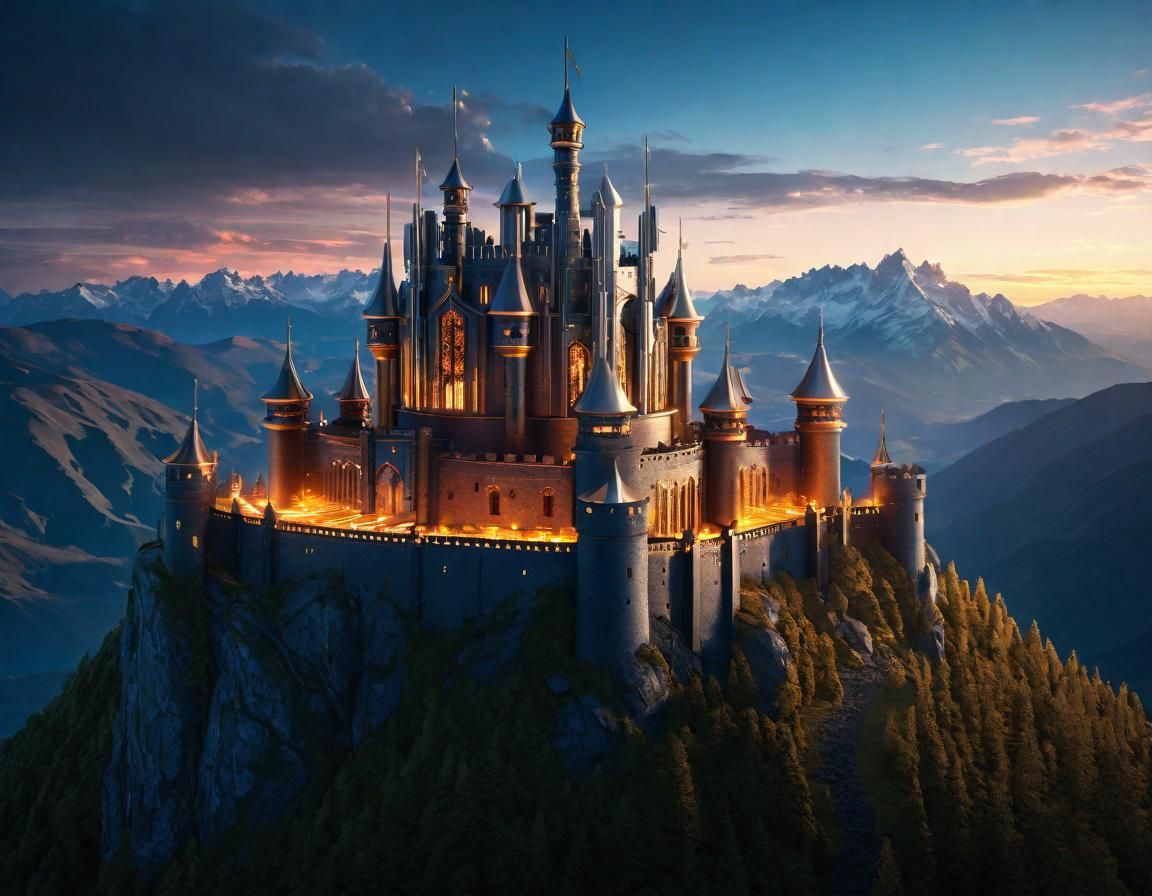 Futuristic Mountaintop Castle at Magic Hour