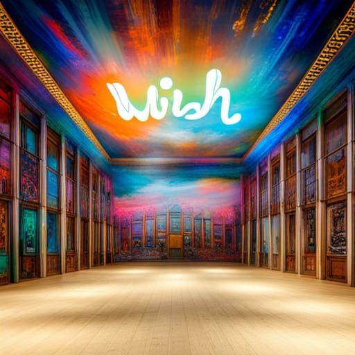 Neon "WISH" Graffiti Art in Starry Museum
