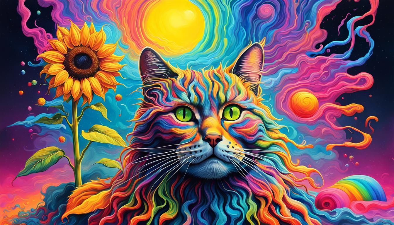 Cyberpunk Cat Sunflower in Surrealist Candyland