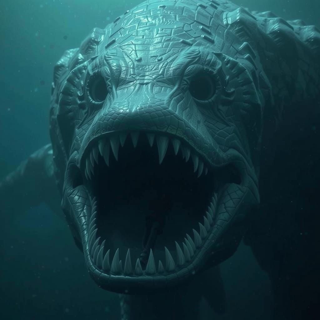 Gargantuan Evil Moray Eel Leviathan in Hyperrealistic Cinema...