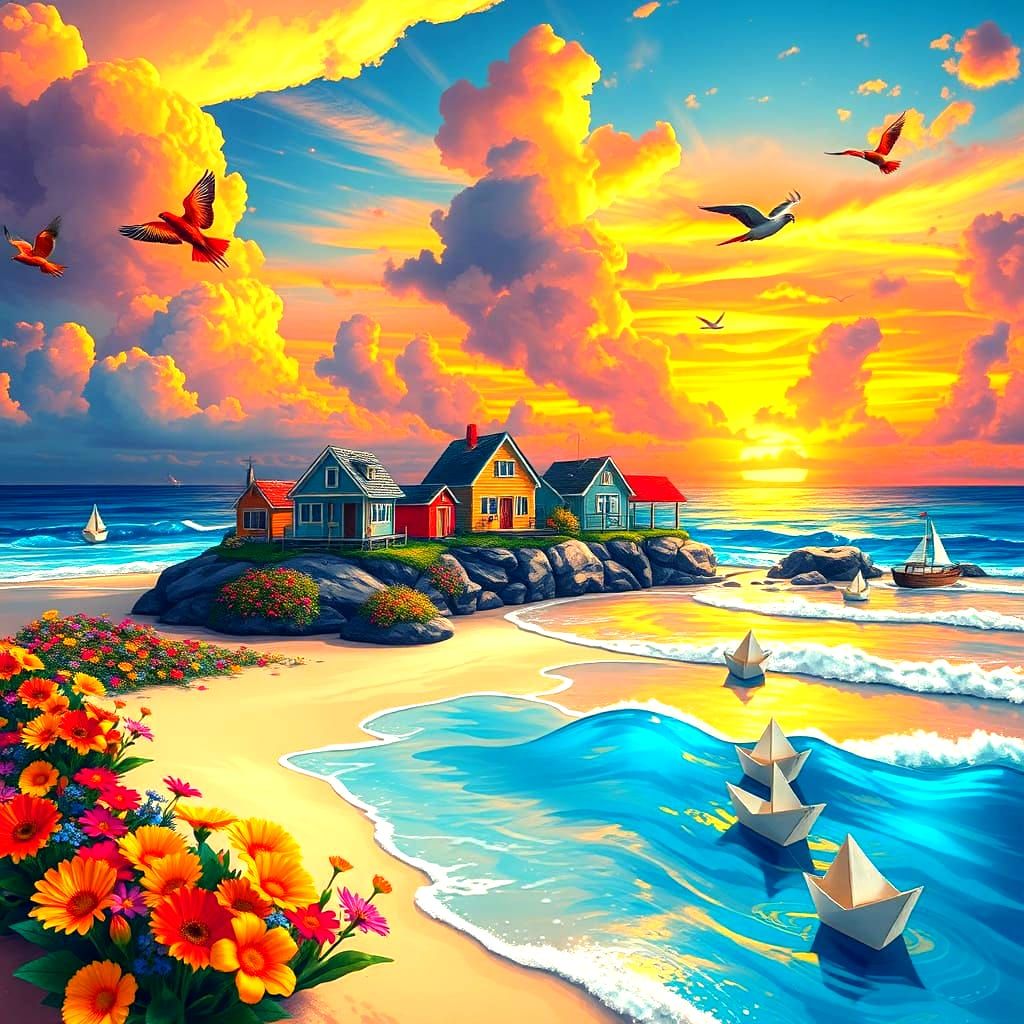 Hyperrealistic Beach Scene with Vivid Colors