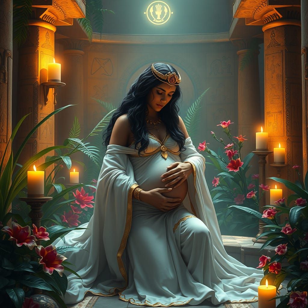 Mystical Goddess Assists Birth in Ancient Temple