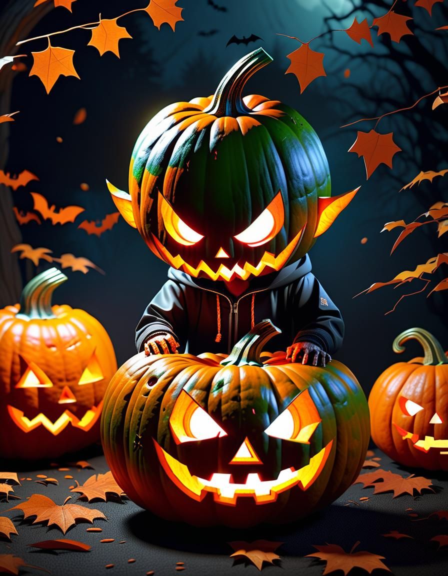 Chibified Monster Pumpkin Carving Halloween Pumpkin