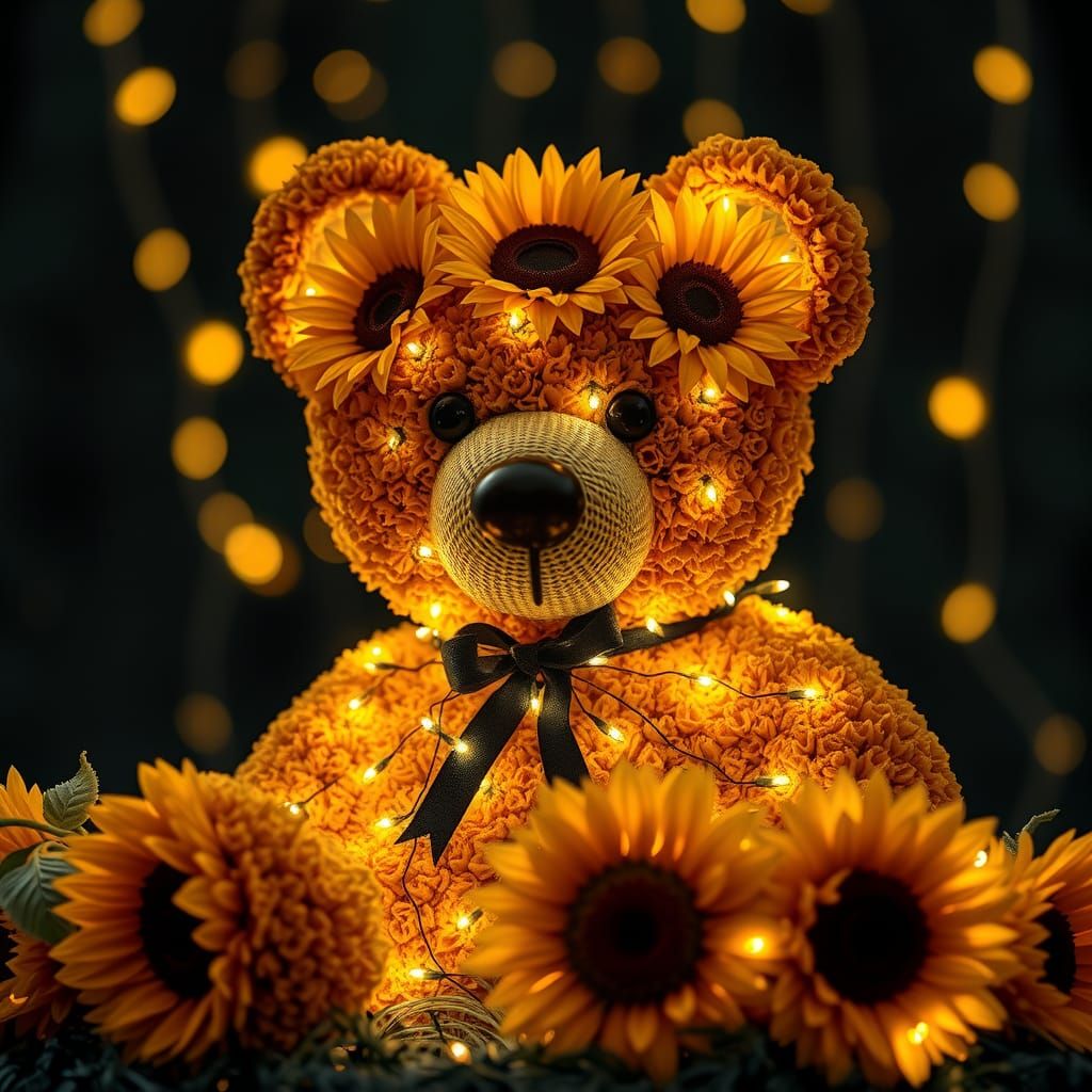 Sunflower Teddy Bear with Twinkle Lights