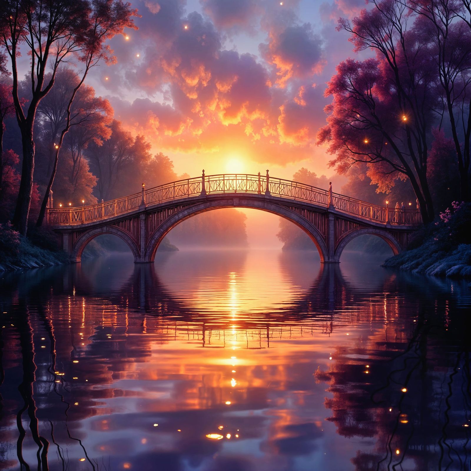 Magnificent Illuminated Arch Bridge at Dawn