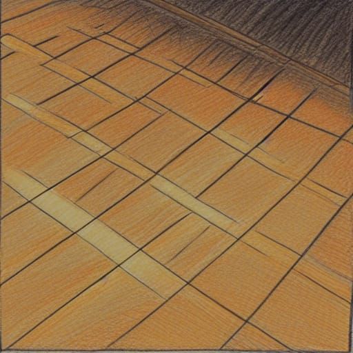 wooden floor with some gold coin, in color pencil sketch art...