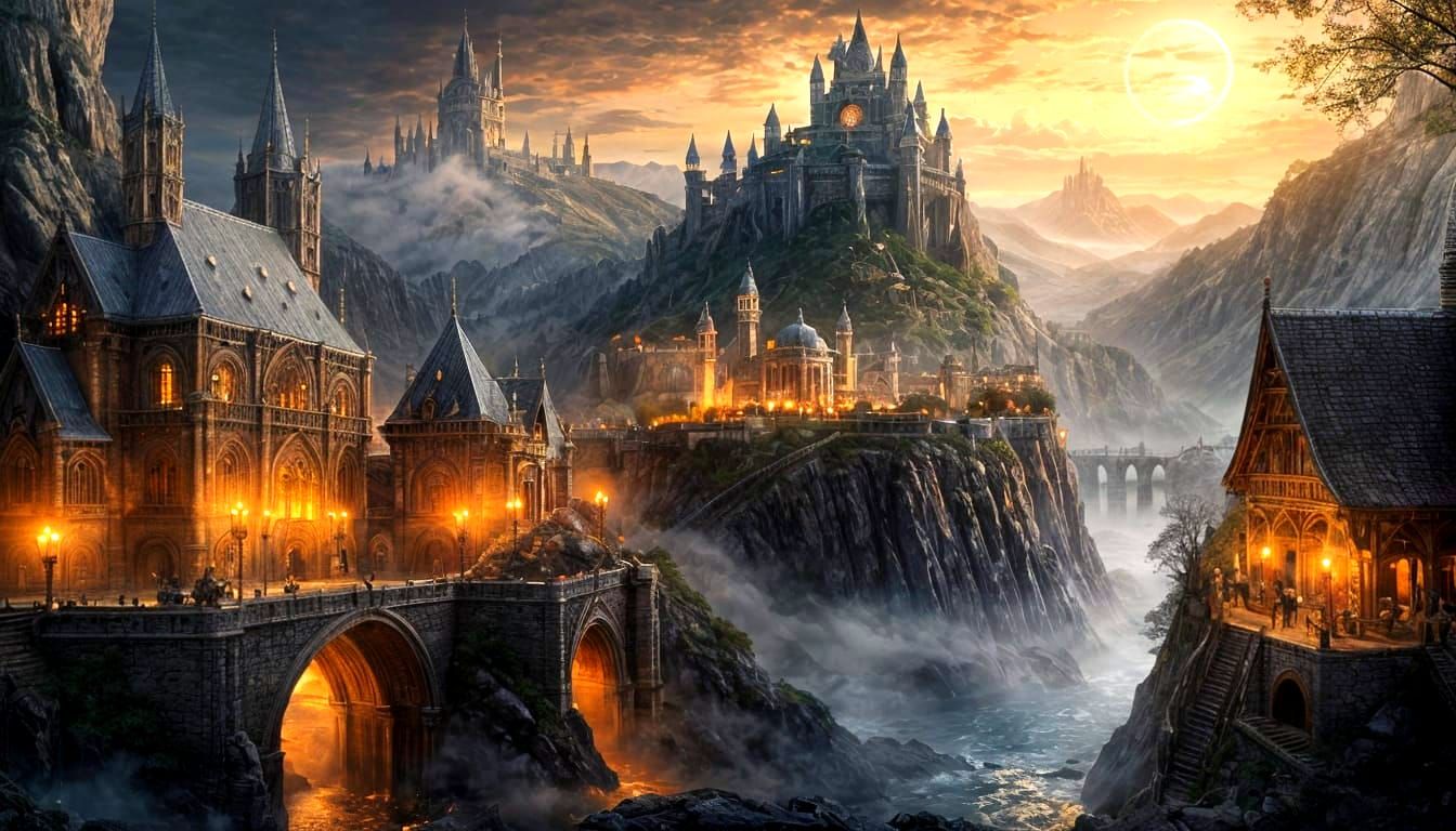 Minas Tirith in High Fantasy Style with Fog