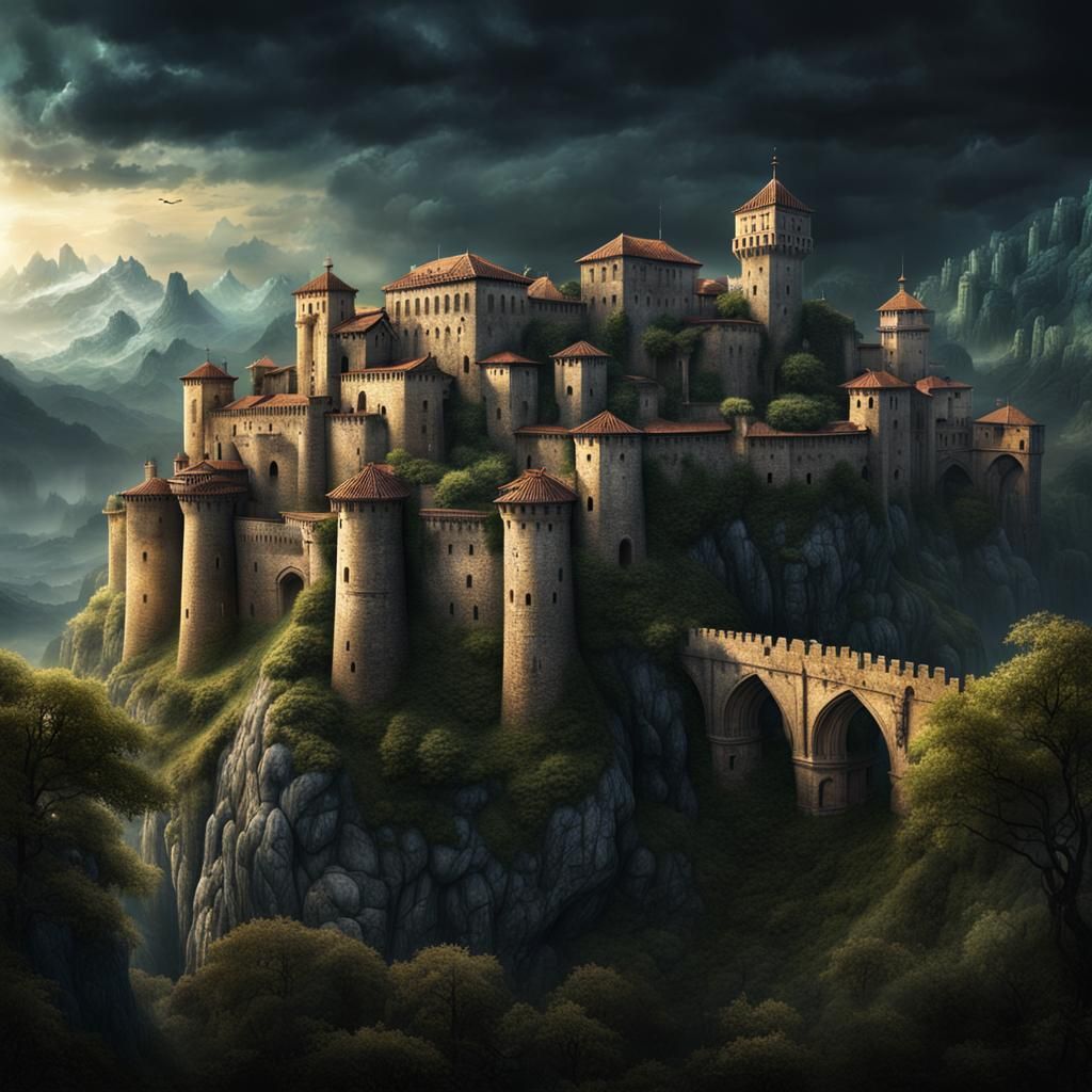 Dark Fantasy Italian City Fortress Digital Painting