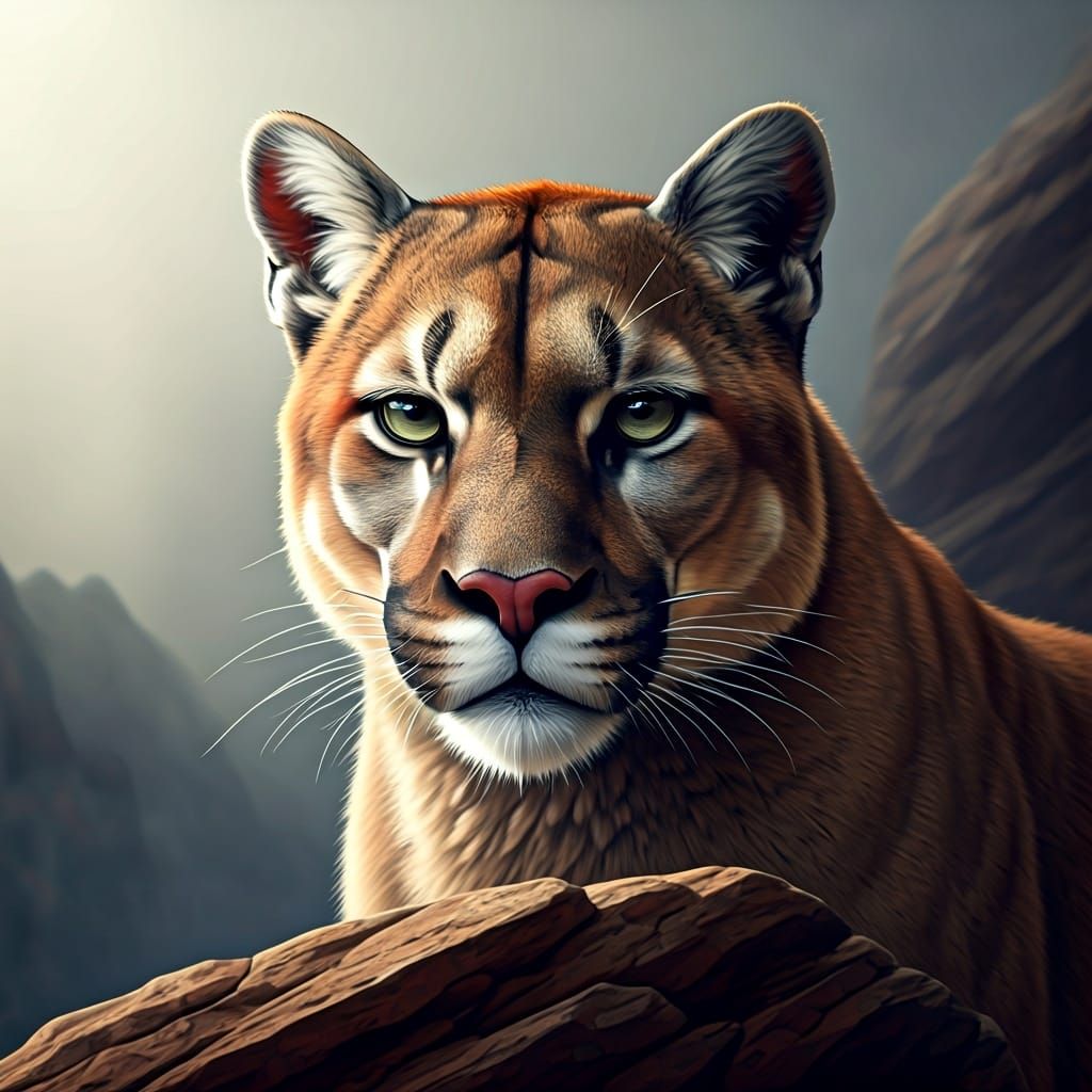 Cougar Portrait in Grand Canyon: Scientific Oil Painting