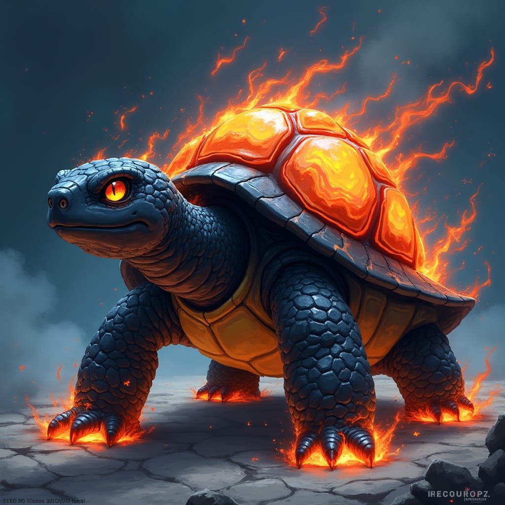 Majestic Anime-Style Digimon with Volcano Shell