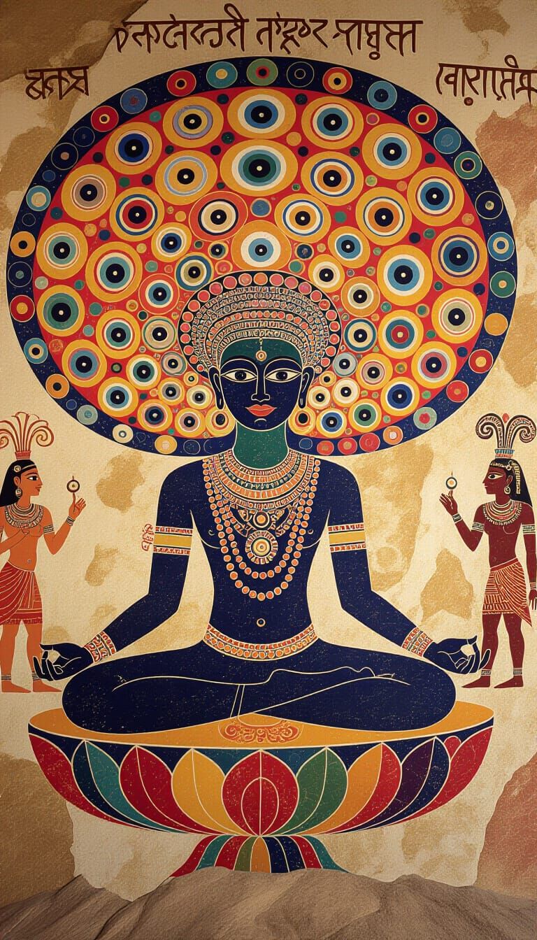 Psychedelic Cave Art of a Multi-Armed Meditating Entity