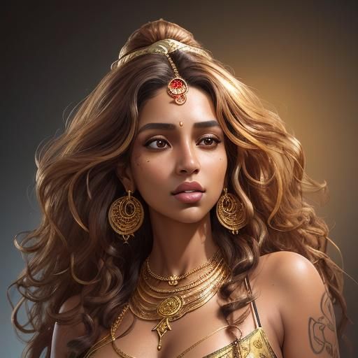 Tanned Woman with Gold Jewelry in Splash Art Style