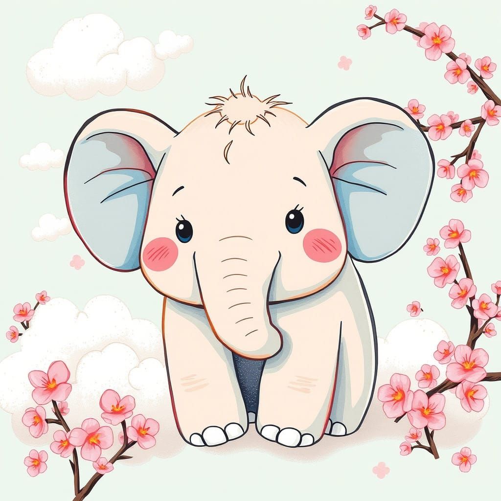 Whimsical Pastel Elephant in a Dreamy Cloud Landscape