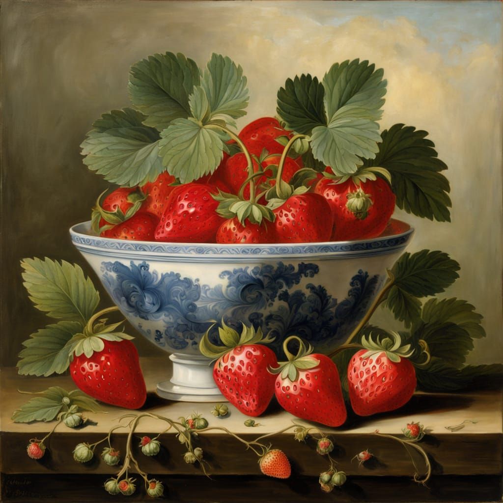 Porcelain bowl with strawberries