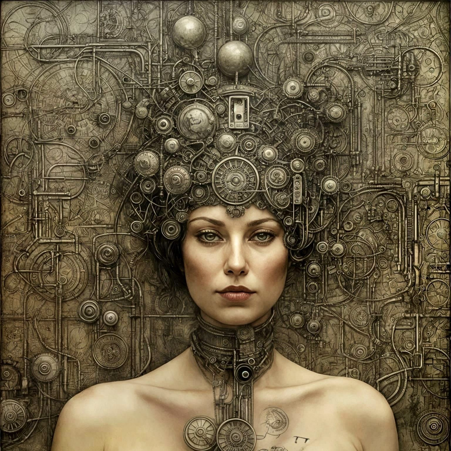 Surreal Trickster Spirit in Industrial Labyrinth