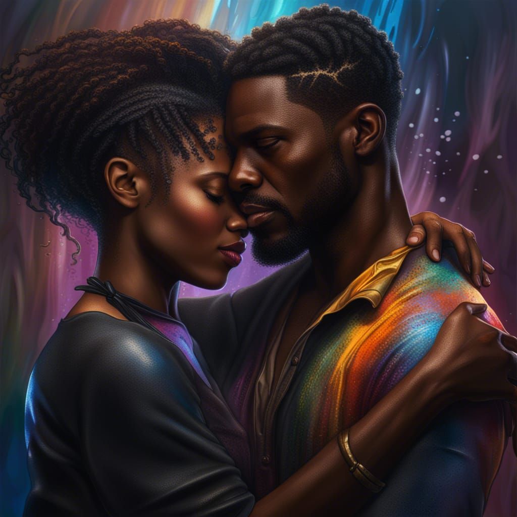 Intimate Portrait of a Black Couple in Splash Art Style