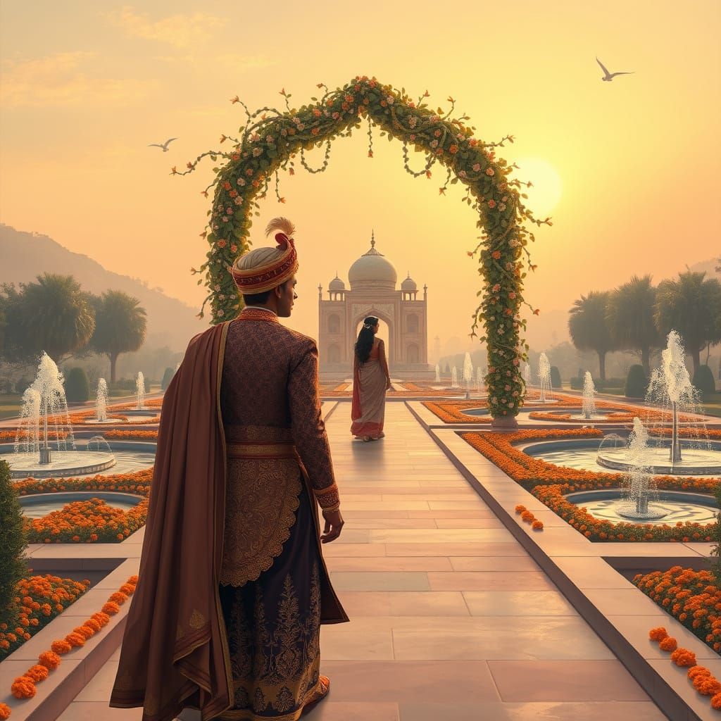 Prince Saleem and Anarkali in a Mughal Garden