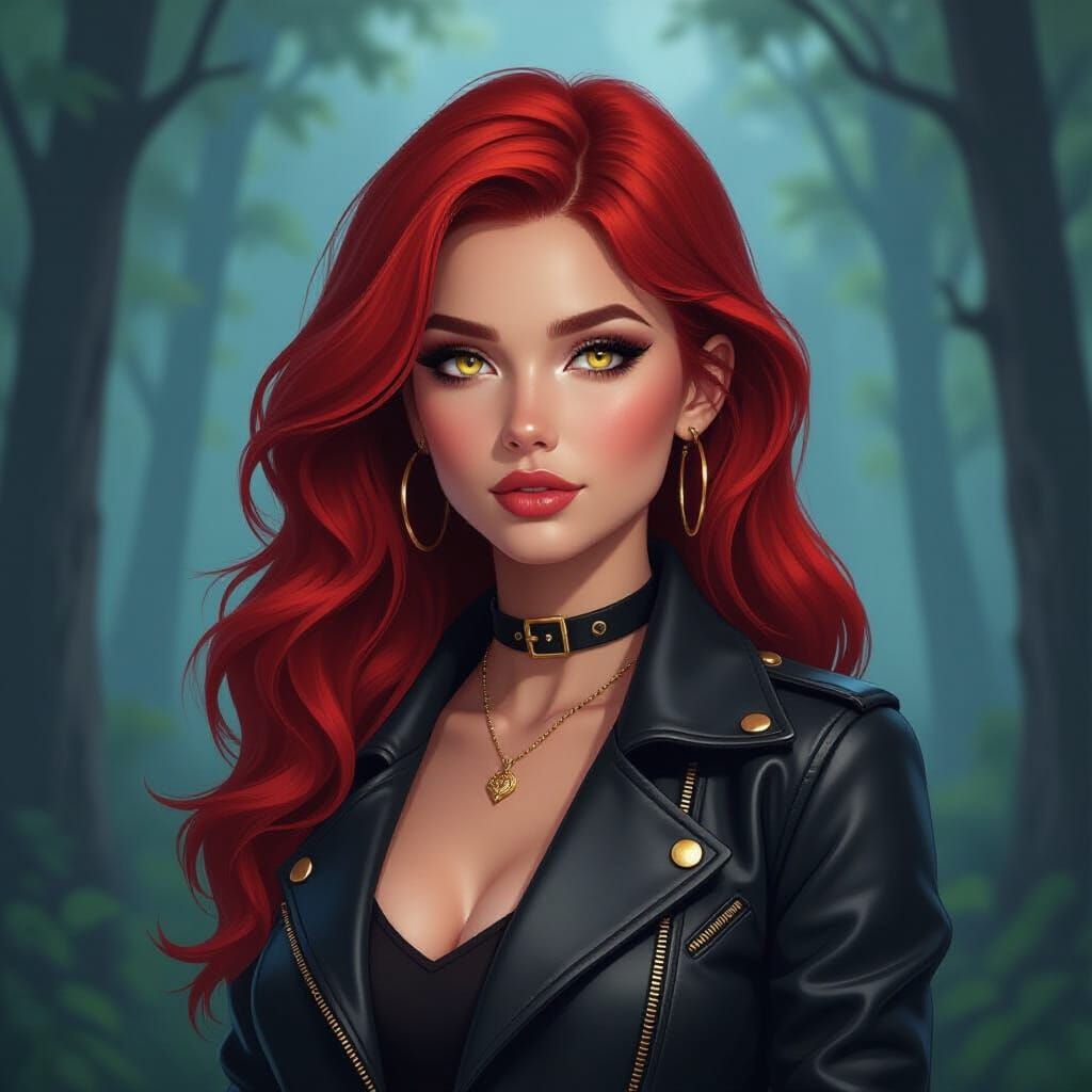Red-Haired Wolf Woman in Moody, Vibrant Lighting