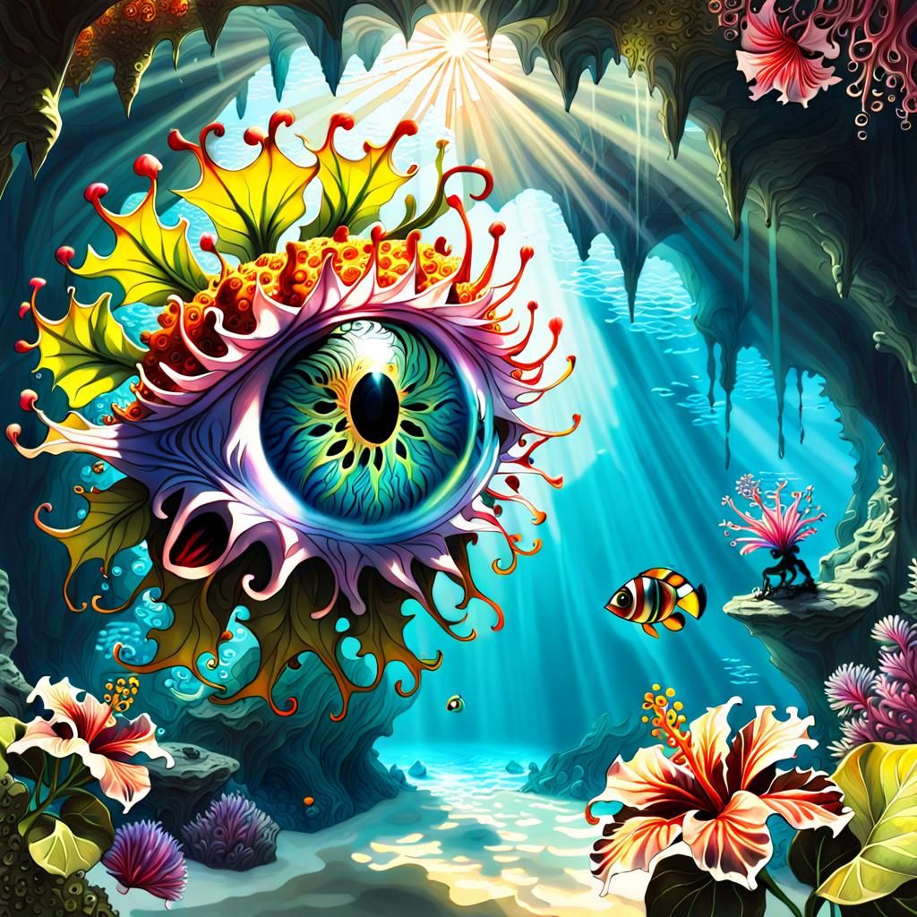 Vivid Underwater Garden with Flower Creatures