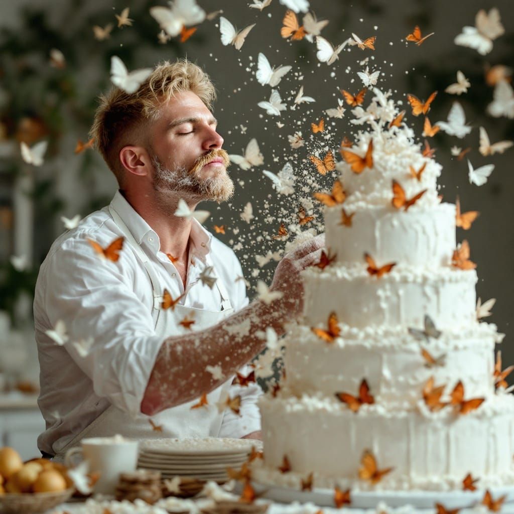 Handsome Bodybuilder Surrounded by Colourful Butterflies in ...