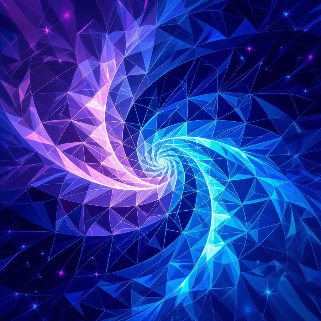Abstract Fractal Ocean Waves in Iridescent Blues and Purples