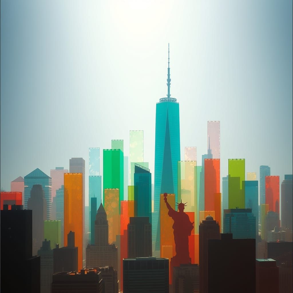 Pastel Glass Cityscape Inspired by Psychedelic Art