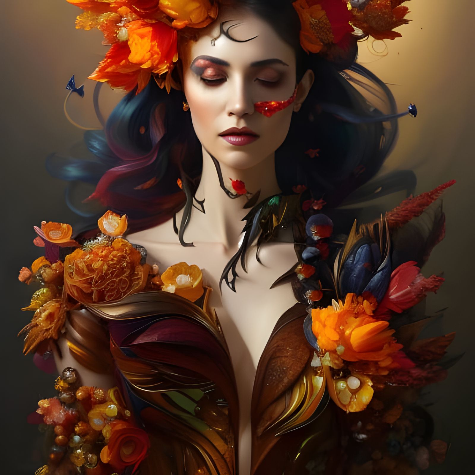 Woman in Tulip Dress, Hyperdetailed Gouache Illustration