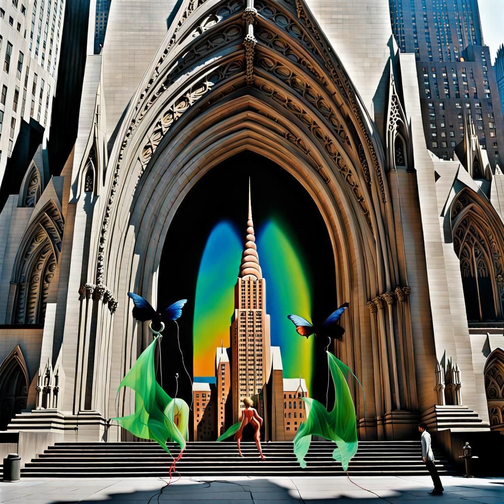 Surreal Robot Butterfly and Goat in Cathedral