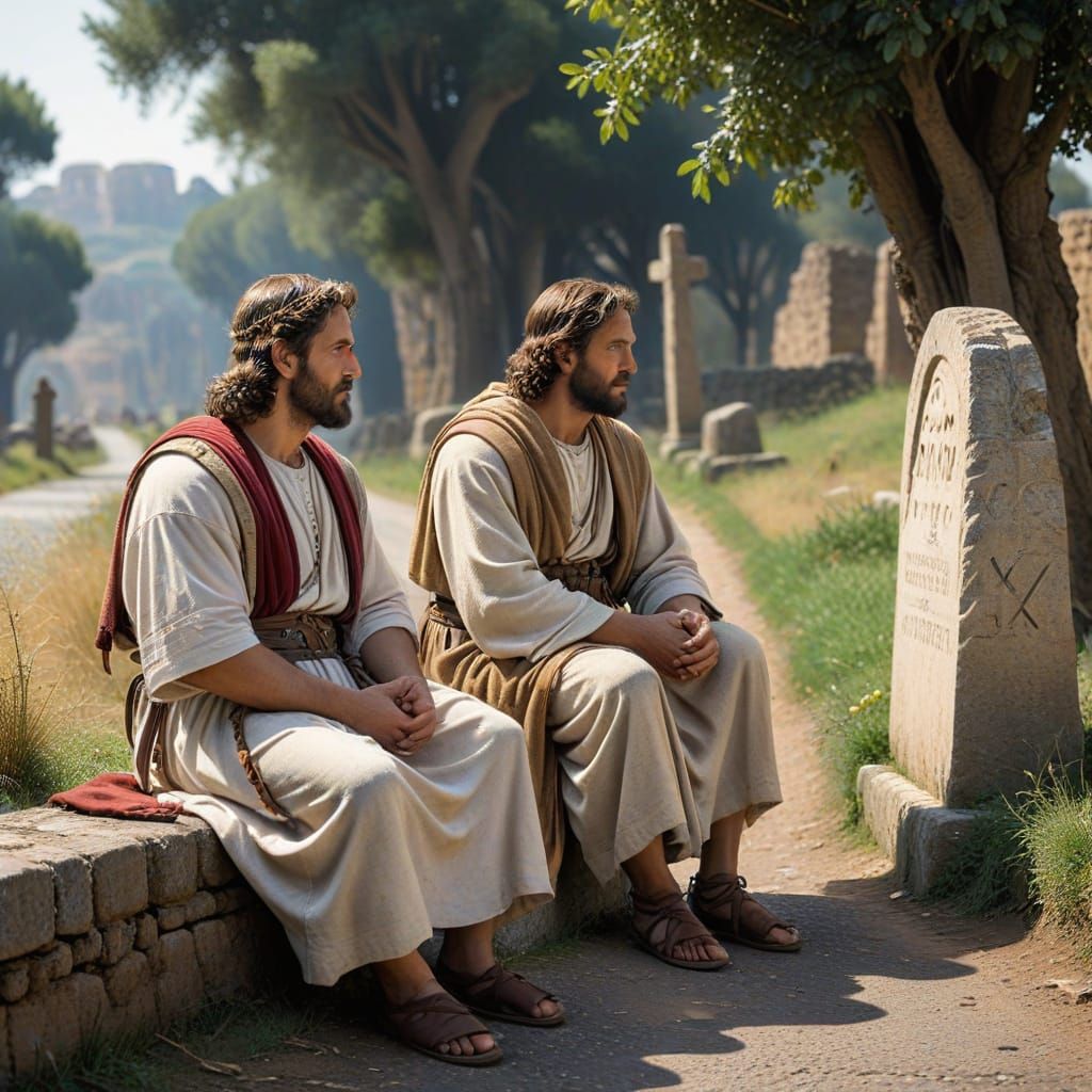 Jesus and Peter Converse in Ancient Rome