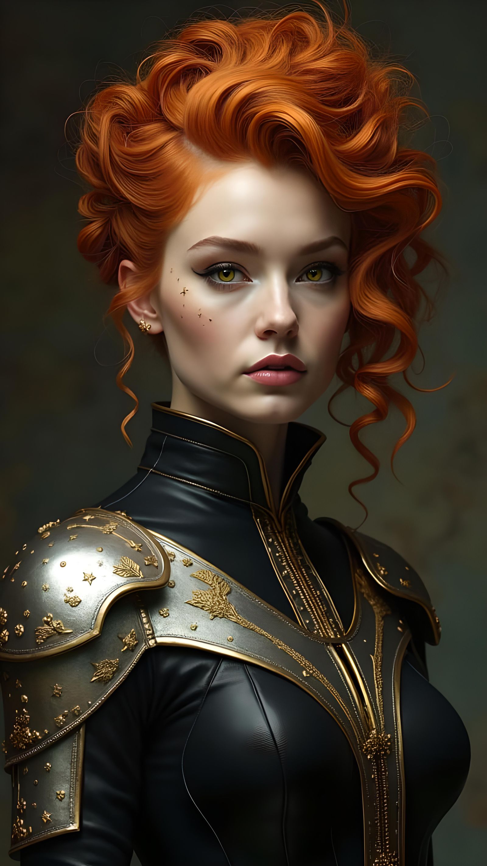 Red-Haired Woman with Yellow Eyes in Dramatic Lighting