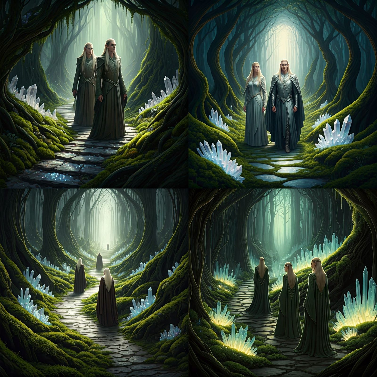 Elven Fellowship Navigates Crystal and Moss Path in Mirkwood...