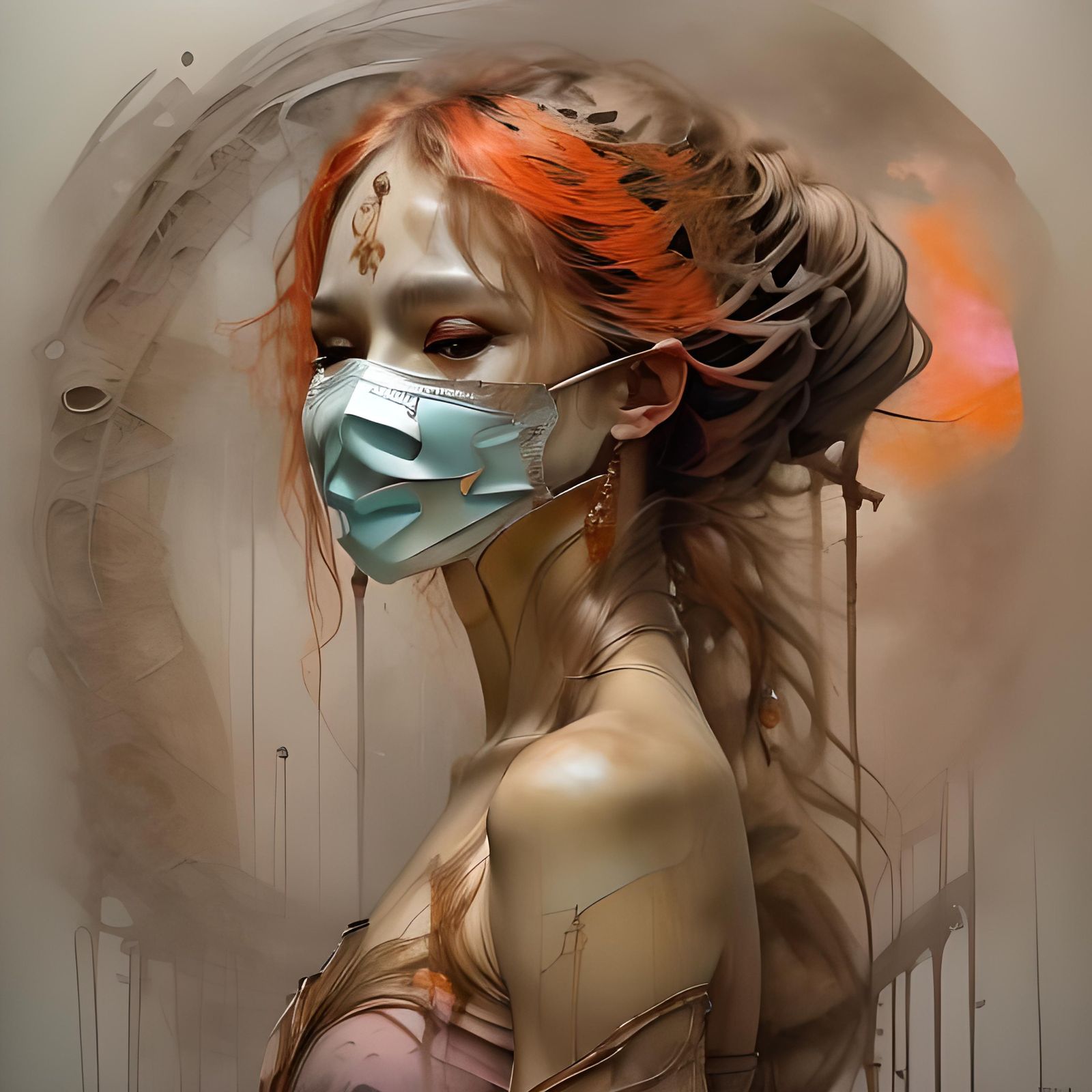 Stunning Woman in Glass Mask with Ink Details