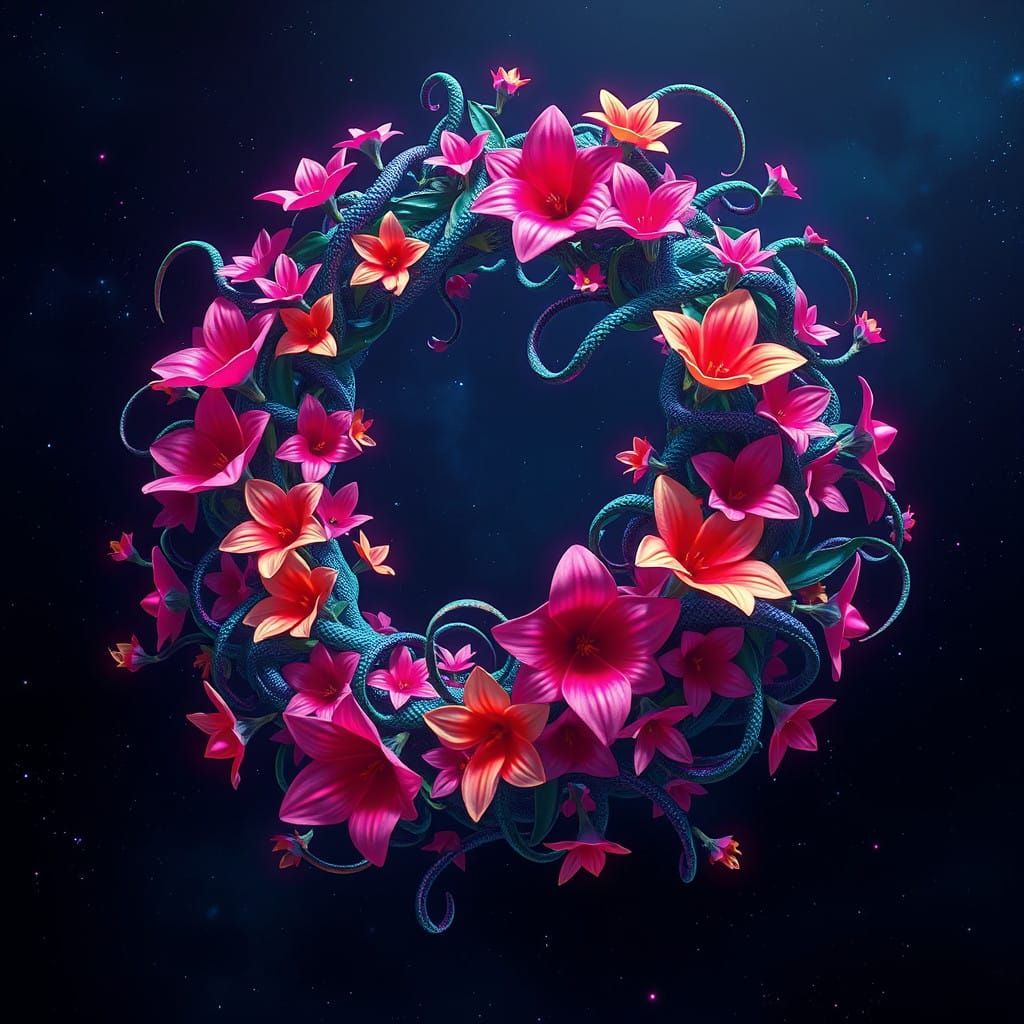 Cyberpunk-Style Alien Wreath in Deep Space