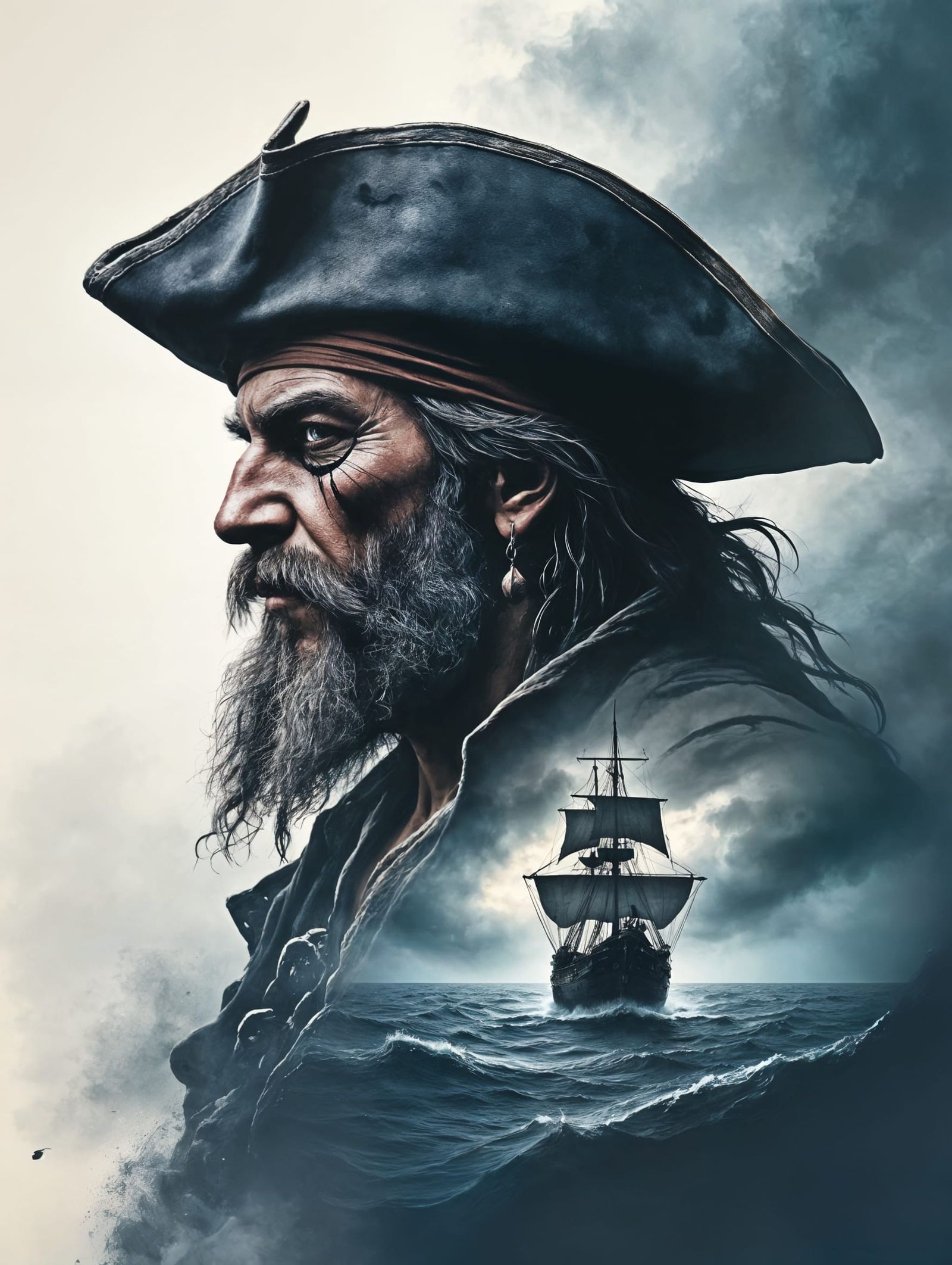 Impressionistic Pirate Captain in Turbulent Seascape