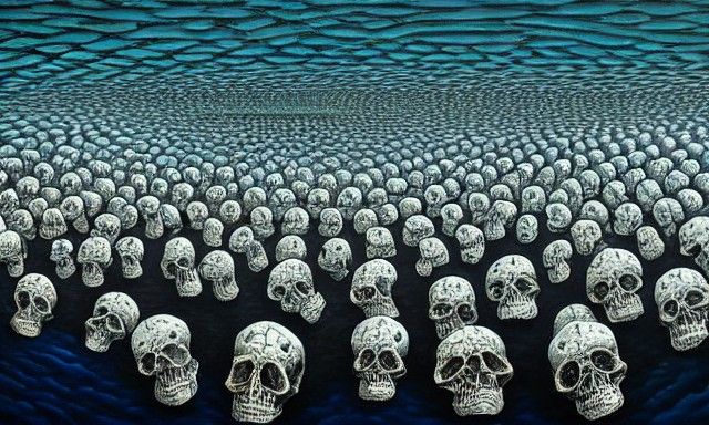 Hyperrealistic Skull Seabed Digital Art
